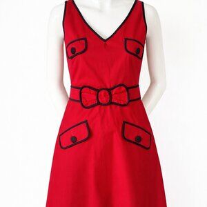 Moschino Red Cotton Dress | Italian Designer Retro Belt Detail Size 6